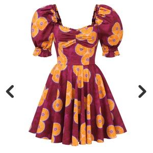 NWT Autumn Adiegbo Camille Puff Sleeve Block Print Mini Dress Size 4